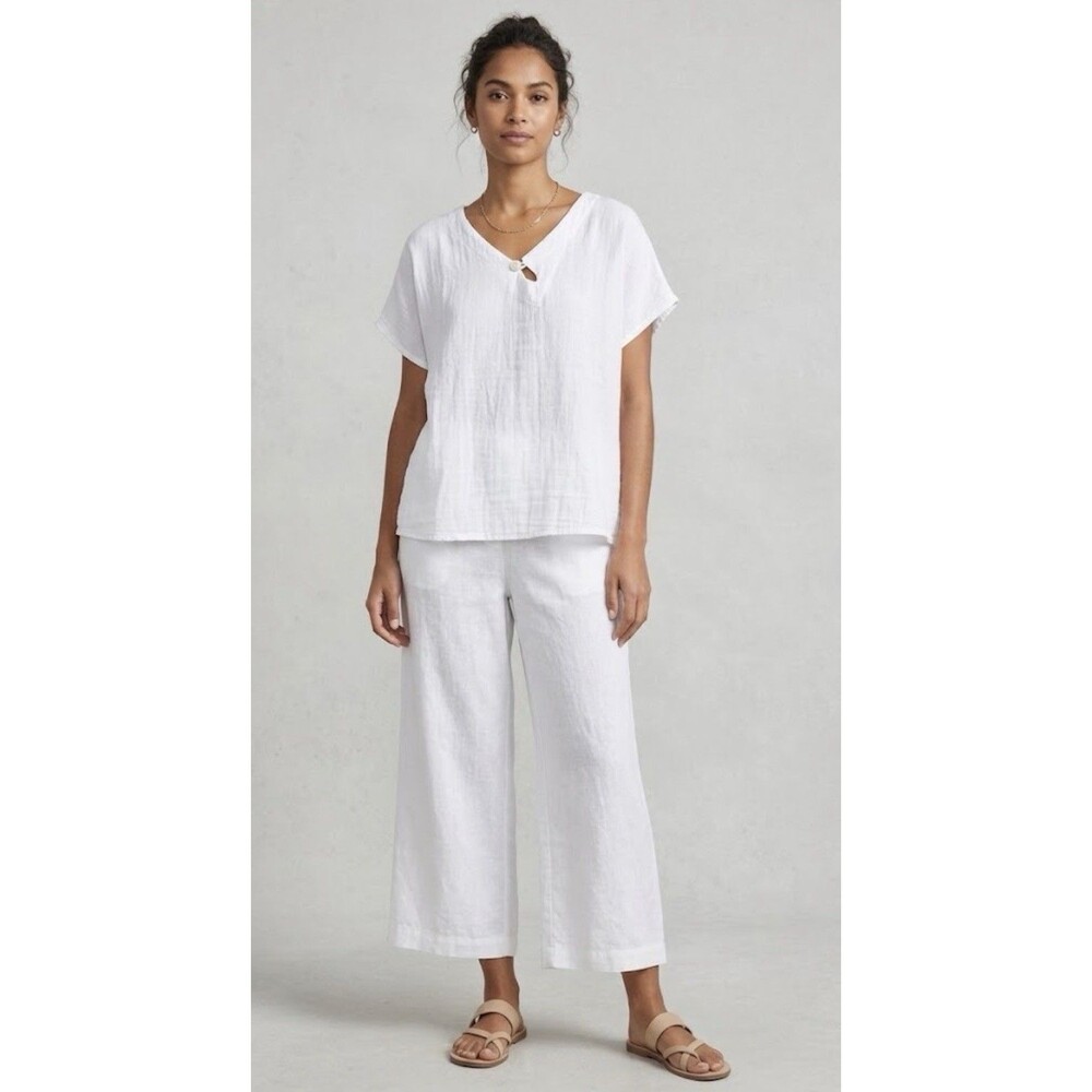 Oh My Gauze!  Short Sleeve Top Size 3 Mike Cotton Gauze Blouse Plus White